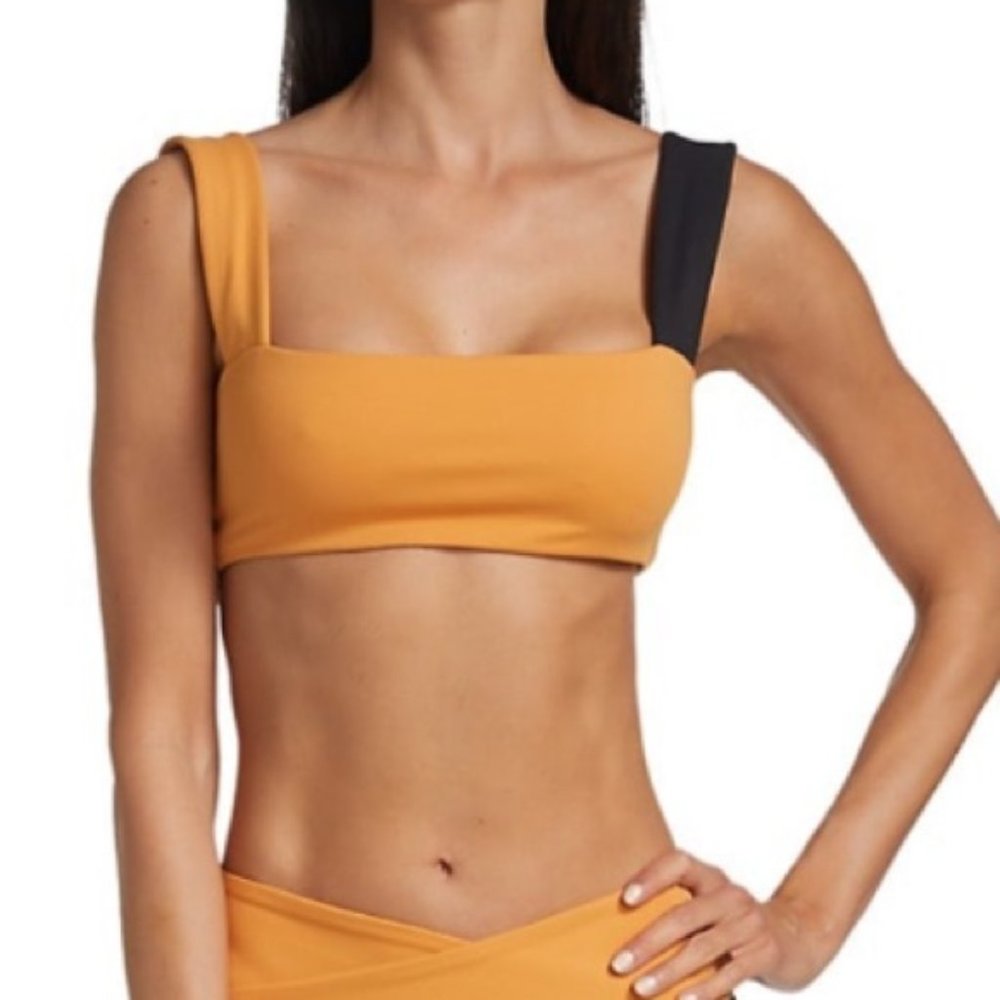 NWT WeWoreWhat active colorblock sports bra top tan and black